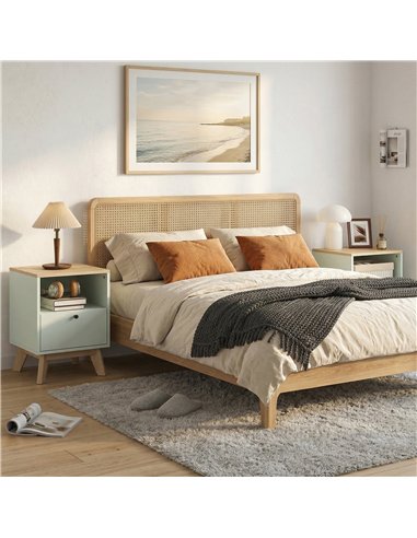 HOMCOM Modern Nightstand Set of 2, Bedside Table with Drawer and Open Shelf, Side End Table for Bedroom, Light Green
