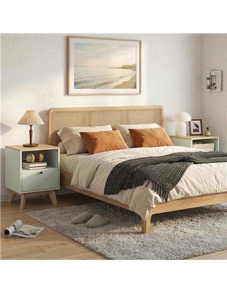 HOMCOM Modern Nightstand Set of 2, Bedside Table with Drawer and Open Shelf, Side End Table for Bedroom, Light Green - pic 193844 | FastDaddyshop