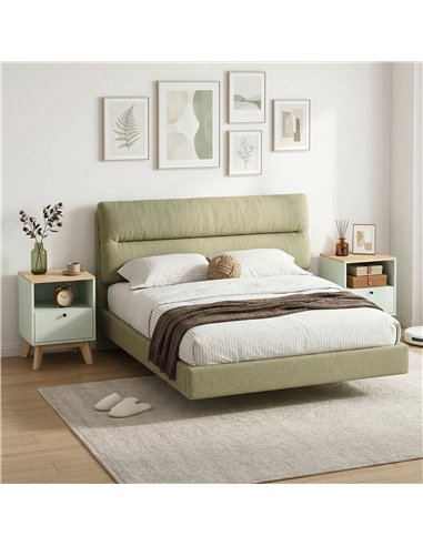 HOMCOM Modern Nightstand Set of 2, Bedside Table with Drawer and Open Shelf, Side End Table for Bedroom, Light Green