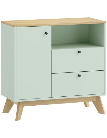 HOMCOM Sideboard Storage Cabinet, 80 cm Buffet Cabinet with 2 Drawers, Open Compartment, Adjustable Shelf, Light Green and Oak - pic 193846 | FastDaddyshop