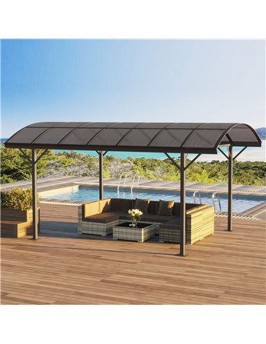 Outsunny 5x3m Hardtop Aluminium Gazebo with Polycarbonate Roof, Brown