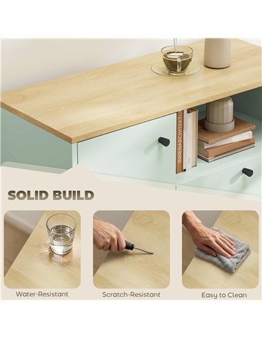 HOMCOM Sideboard Storage Cabinet, 80 cm Buffet Cabinet with 2 Drawers, Open Compartment, Adjustable Shelf, Light Green and Oak
