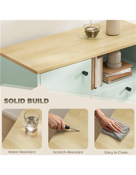 HOMCOM Sideboard Storage Cabinet, 80 cm Buffet Cabinet with 2 Drawers, Open Compartment, Adjustable Shelf, Light Green and Oak - pic 193851 | FastDaddyshop