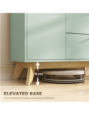 HOMCOM Sideboard Storage Cabinet, 80 cm Buffet Cabinet with 2 Drawers, Open Compartment, Adjustable Shelf, Light Green and Oak