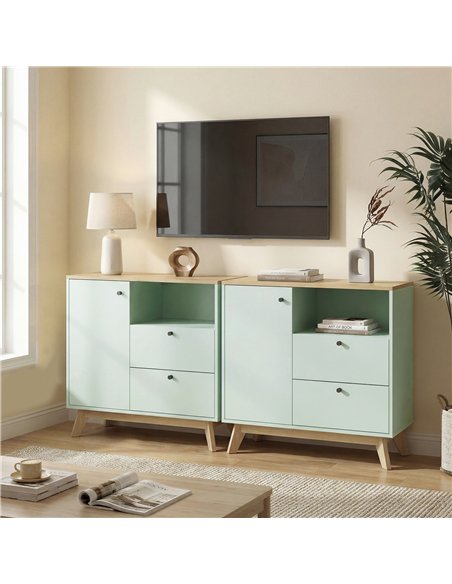 HOMCOM Sideboard Storage Cabinet, 80 cm Buffet Cabinet with 2 Drawers, Open Compartment, Adjustable Shelf, Light Green and Oak - pic 193854 | FastDaddyshop