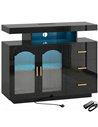HOMCOM High Gloss Sideboard with LED Lights, Built-in Power Outlets, 3 Drawers, Shelves and 2 Acrylic Doors, Black