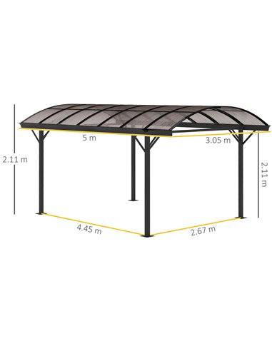 Outsunny 5x3m Hardtop Aluminium Gazebo with Polycarbonate Roof, Brown