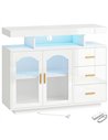 HOMCOM High Gloss Sideboard with LED Lights, Built-in Power Outlets, 3 Drawers, Shelves and 2 Acrylic Doors, White