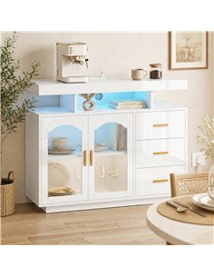HOMCOM High Gloss Sideboard with LED Lights, Built-in Power Outlets, 3 Drawers, Shelves and 2 Acrylic Doors, White 2