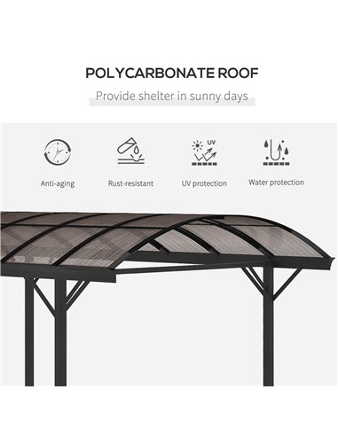 Outsunny 5 x 3(m) Hardtop Carport Aluminium Gazebo Pavilion Garden Shelter Pergola with Polycarbonate Roof, Brown