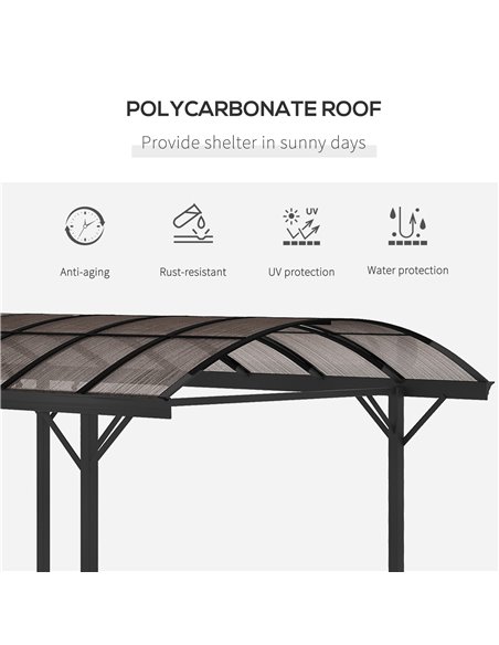 Outsunny 5 x 3(m) Hardtop Carport Aluminium Gazebo Pavilion Garden Shelter Pergola with Polycarbonate Roof, Brown - pic 19387 | FastDaddyshop