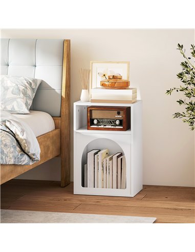 HOMCOM Bedside Table with 2 Open Compartments - White