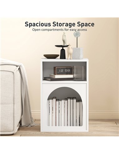 HOMCOM Bedside Table with 2 Open Compartments - White