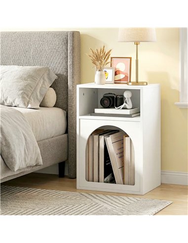 HOMCOM Bedside Table with 2 Open Compartments - White