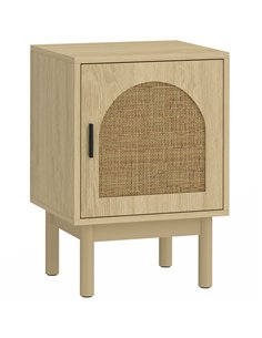 HOMCOM Rattan Bedside Table for Bedroom - Natural Wood
