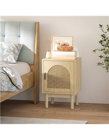 HOMCOM Rattan Bedside Table for Bedroom - Natural Wood