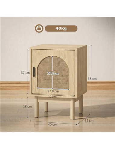 HOMCOM Rattan Bedside Table for Bedroom - Natural Wood