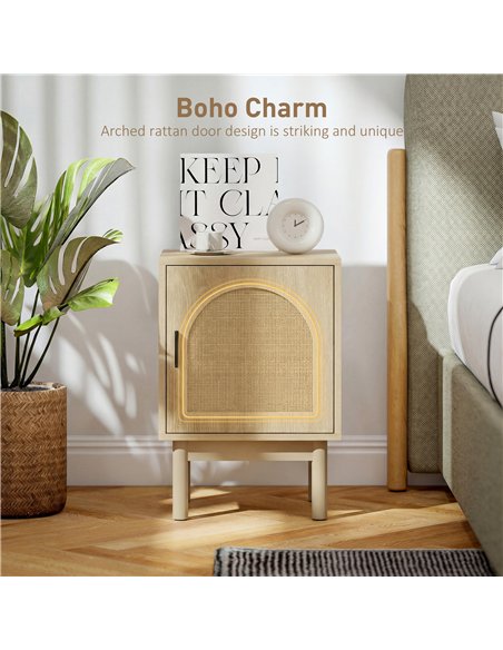 HOMCOM Rattan Bedside Table for Bedroom - Natural Wood - pic 193886 | FastDaddyshop