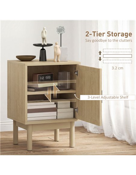 HOMCOM Rattan Bedside Table for Bedroom - Natural Wood - pic 193887 | FastDaddyshop