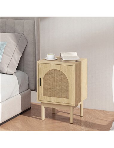 HOMCOM Rattan Bedside Table for Bedroom - Natural Wood