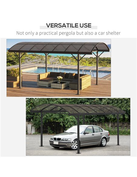 Outsunny 5 x 3(m) Hardtop Carport Aluminium Gazebo Pavilion Garden Shelter Pergola with Polycarbonate Roof, Brown - pic 19389 | FastDaddyshop