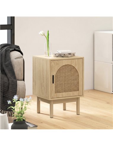HOMCOM Rattan Bedside Table for Bedroom - Natural Wood