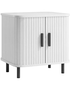 HOMCOM Nightstand with Sliding Doors and Metal Legs White Wood Effect