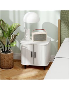 HOMCOM Nightstand with Sliding Doors and Metal Legs White Wood Effect 2