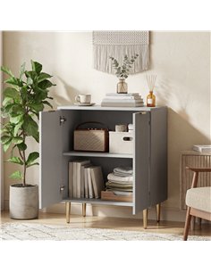 HOMCOM Sideboard Buffet Cabinet, Modern Kitchen Storage Cabinet with Adjustable Shelf and Metal Legs, Grey 2