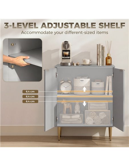 HOMCOM Sideboard Buffet Cabinet, Modern Kitchen Storage Cabinet with Adjustable Shelf and Metal Legs, Grey - pic 193904 | FastDaddyshop