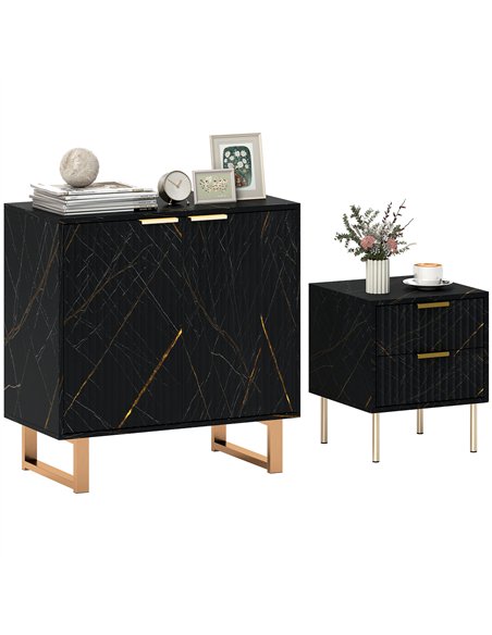 HOMCOM Sideboard, Accent Cabinet with Marble Effect, Adjustable Shelf, Fluted Doors and Drawers, Black - pic 193909 | FastDaddyshop
