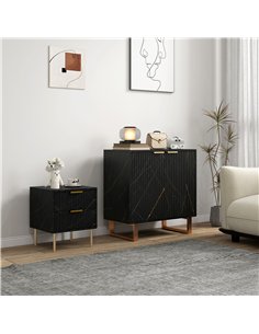 HOMCOM Sideboard, Accent Cabinet with Marble Effect, Adjustable Shelf, Fluted Doors and Drawers, Black 2