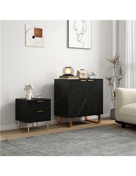 HOMCOM Sideboard, Accent Cabinet with Marble Effect, Adjustable Shelf, Fluted Doors and Drawers, Black - pic 193910 | FastDaddyshop