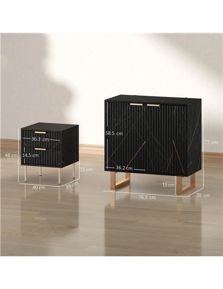 HOMCOM Sideboard, Accent Cabinet with Marble Effect, Adjustable Shelf, Fluted Doors and Drawers, Black - pic 193911 | FastDaddyshop