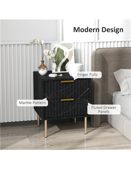 HOMCOM Sideboard, Accent Cabinet with Marble Effect, Adjustable Shelf, Fluted Doors and Drawers, Black - pic 193912 | FastDaddyshop