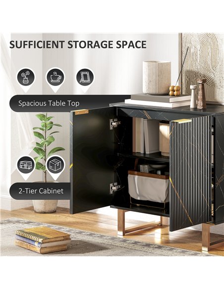 HOMCOM Sideboard, Accent Cabinet with Marble Effect, Adjustable Shelf, Fluted Doors and Drawers, Black - pic 193913 | FastDaddyshop