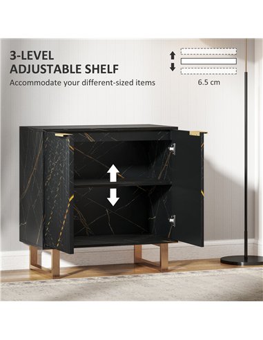HOMCOM Sideboard, Accent Cabinet with Marble Effect, Adjustable Shelf, Fluted Doors and Drawers, Black