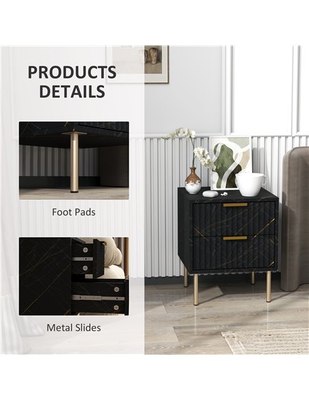 HOMCOM Sideboard, Accent Cabinet with Marble Effect, Adjustable Shelf, Fluted Doors and Drawers, Black - pic 193915 | FastDaddyshop