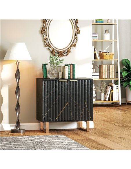 HOMCOM Sideboard, Accent Cabinet with Marble Effect, Adjustable Shelf, Fluted Doors and Drawers, Black - pic 193917 | FastDaddyshop