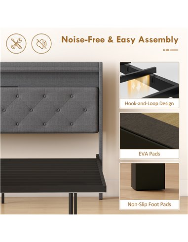 HOMCOM Floating Bed Frame, Upholstered 4ft6 Double Size Bed, Platform Bed with RGB LED Lights and Charging Station, Grey