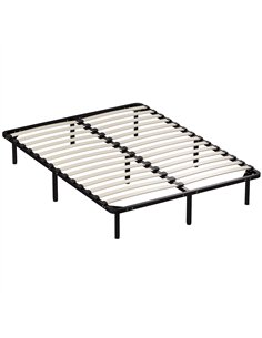 HOMCOM 4ft6 Double Bed Frame, Metal Platform Bed Frame with 2 x 14 Wood Slats, No Box Spring Needed, Underbed Storage, Black