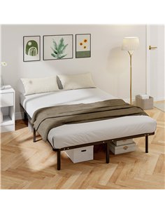 HOMCOM 4ft6 Double Bed Frame, Metal Platform Bed Frame with 2 x 14 Wood Slats, No Box Spring Needed, Underbed Storage, Black 2