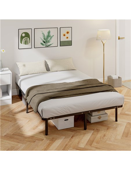 HOMCOM 4ft6 Double Bed Frame, Metal Platform Bed Frame with 2 x 14 Wood Slats, No Box Spring Needed, Underbed Storage, Black - pic 193937 | FastDaddyshop