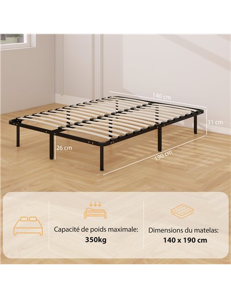 HOMCOM 4ft6 Double Bed Frame, Metal Platform Bed Frame with 2 x 14 Wood Slats, No Box Spring Needed, Underbed Storage, Black - pic 193938 | FastDaddyshop