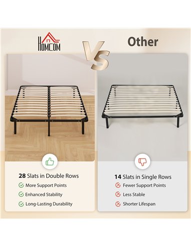 HOMCOM 4ft6 Double Bed Frame, Metal Platform Bed Frame with 2 x 14 Wood Slats, No Box Spring Needed, Underbed Storage, Black