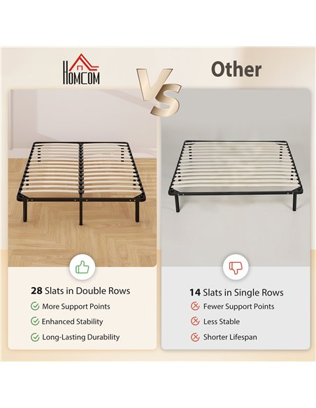 HOMCOM 4ft6 Double Bed Frame, Metal Platform Bed Frame with 2 x 14 Wood Slats, No Box Spring Needed, Underbed Storage, Black - pic 193939 | FastDaddyshop