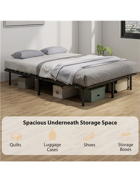 HOMCOM 4ft6 Double Bed Frame, Metal Platform Bed Frame with 2 x 14 Wood Slats, No Box Spring Needed, Underbed Storage, Black - pic 193940 | FastDaddyshop