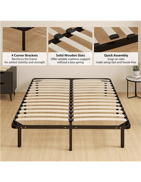 HOMCOM 4ft6 Double Bed Frame, Metal Platform Bed Frame with 2 x 14 Wood Slats, No Box Spring Needed, Underbed Storage, Black - pic 193941 | FastDaddyshop