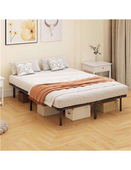 HOMCOM 4ft6 Double Bed Frame, Metal Platform Bed Frame with 2 x 14 Wood Slats, No Box Spring Needed, Underbed Storage, Black - pic 193942 | FastDaddyshop