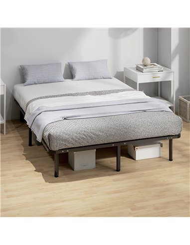 HOMCOM 4ft6 Double Bed Frame, Metal Platform Bed Frame with 2 x 14 Wood Slats, No Box Spring Needed, Underbed Storage, Black